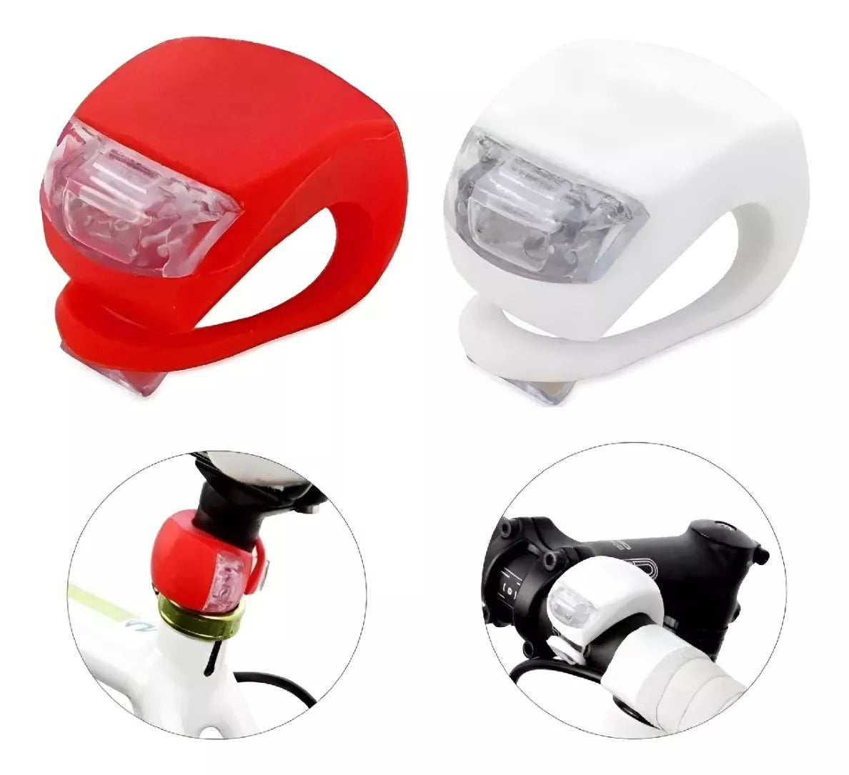 Pack 2 Luces Led Bicicleta Silicona Impermeable Rojo/blanco