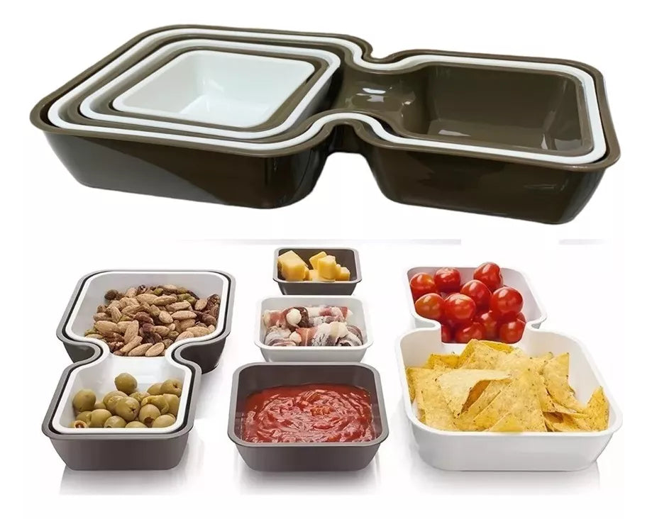 Set De Bandeja Aperitivos Picoteo Con 6 Pocillos Multiusos