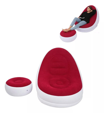 Sofa Tumbona Inflable + Puff Reposa Pies Inflable Portatil