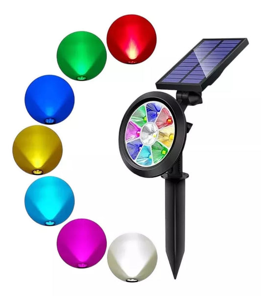 Lampara De Jardin Foco 9 Led Solar Césped Aire Libre Rgb