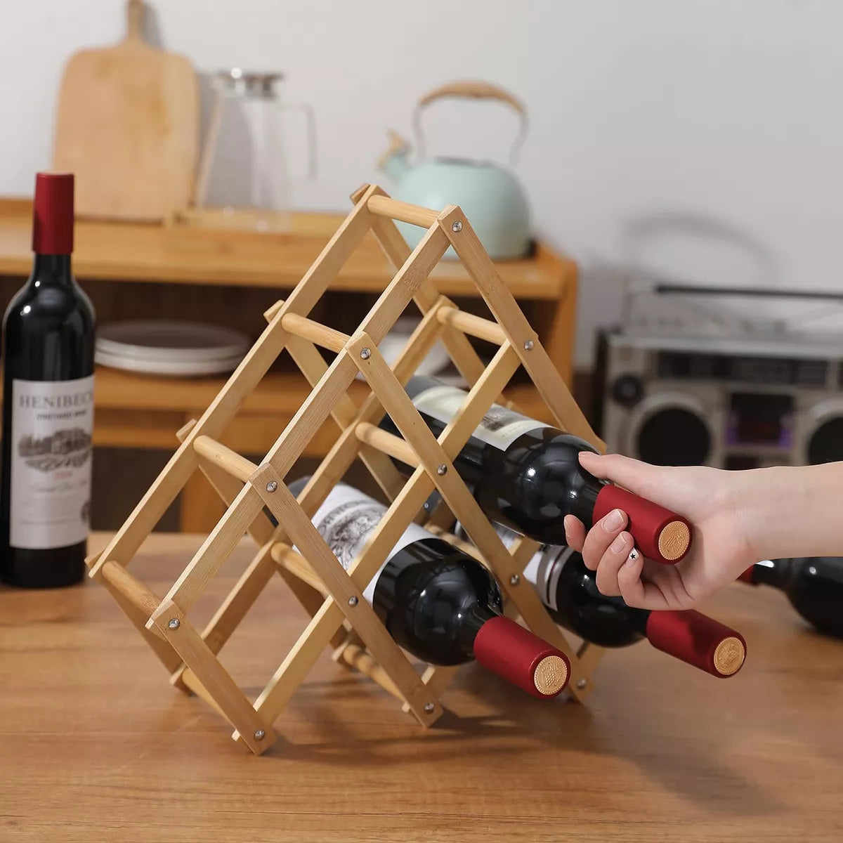 Porta Vino Botellas Plegable Soporte De Vino Madera 6 Pts.