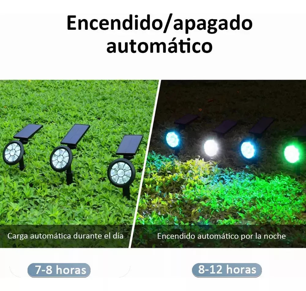 Lampara De Jardin Foco 9 Led Solar Césped Aire Libre Rgb