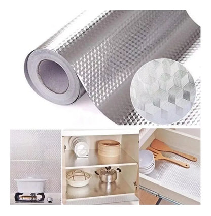 Papel Aluminio Autoadhesivo Para Cocina Plateado Muebles 3mt