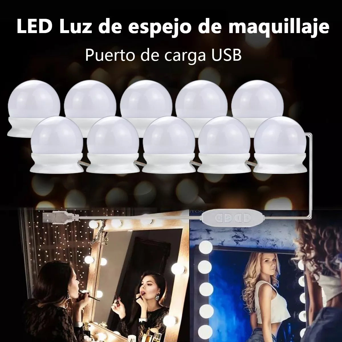 Luces Para Espejo Tocador Maquillaje 10 Led Bombillas