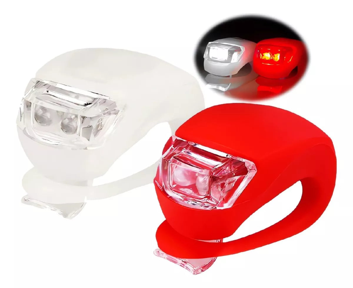 Pack 2 Luces Led Bicicleta Silicona Impermeable Rojo/blanco