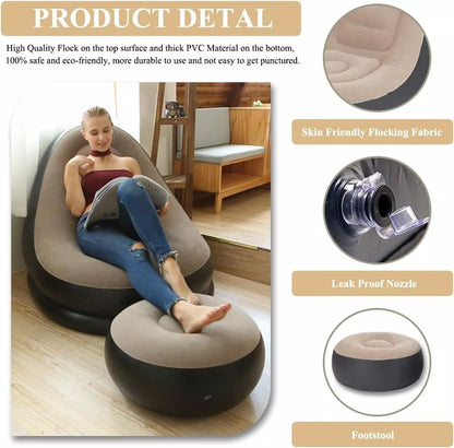 Sofa Tumbona Inflable + Puff Reposa Pies Inflable Portatil