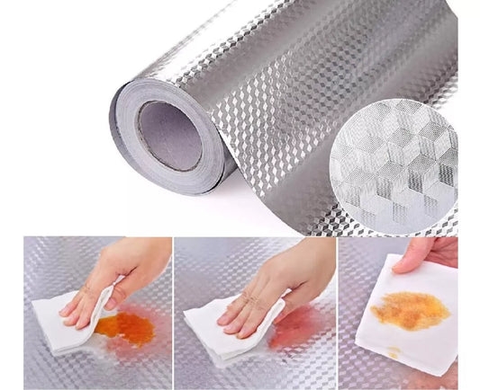 Papel Aluminio Autoadhesivo Para Cocina Plateado Muebles 3mt