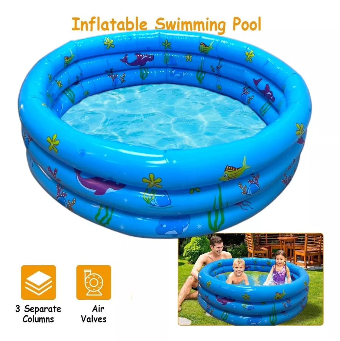 Piscina Inflable Plástico 3 Anillos Piscina Redonda 140x40cm