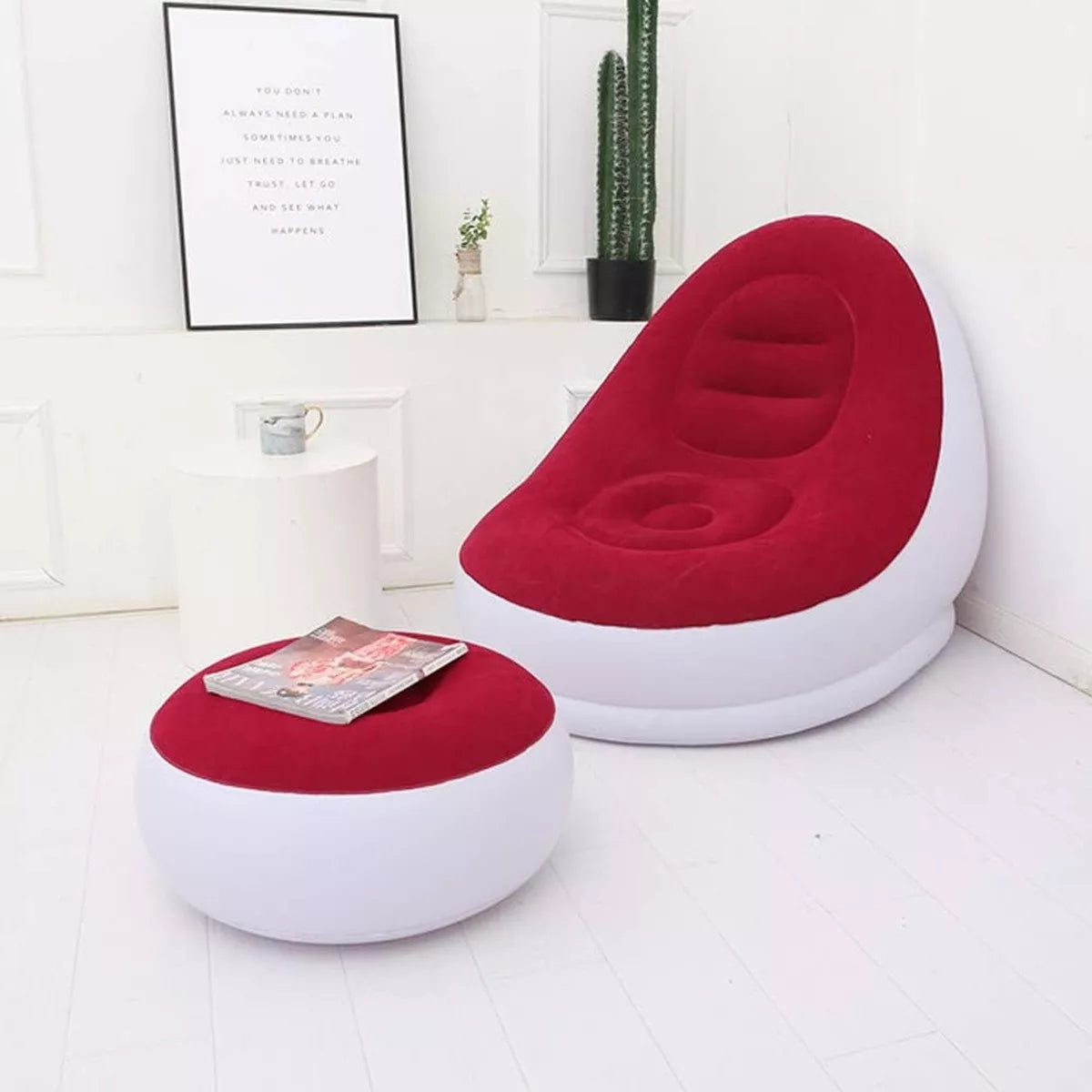 Sofa Tumbona Inflable + Puff Reposa Pies Inflable Portatil