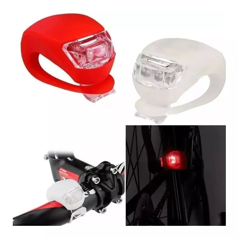 Pack 2 Luces Led Bicicleta Silicona Impermeable Rojo/blanco