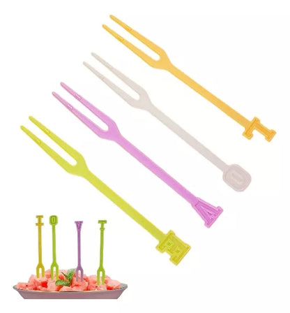 Set 130 Pincho Tipo Tenedor Coctel Brocheta Palillos Letras