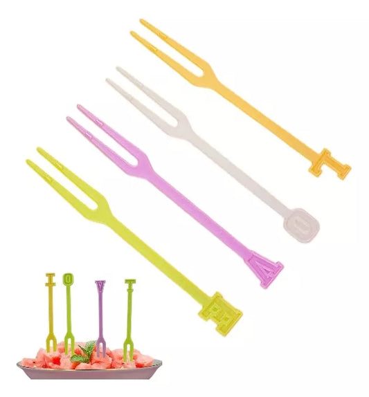 Set 130 Pincho Tipo Tenedor Coctel Brocheta Palillos Letras