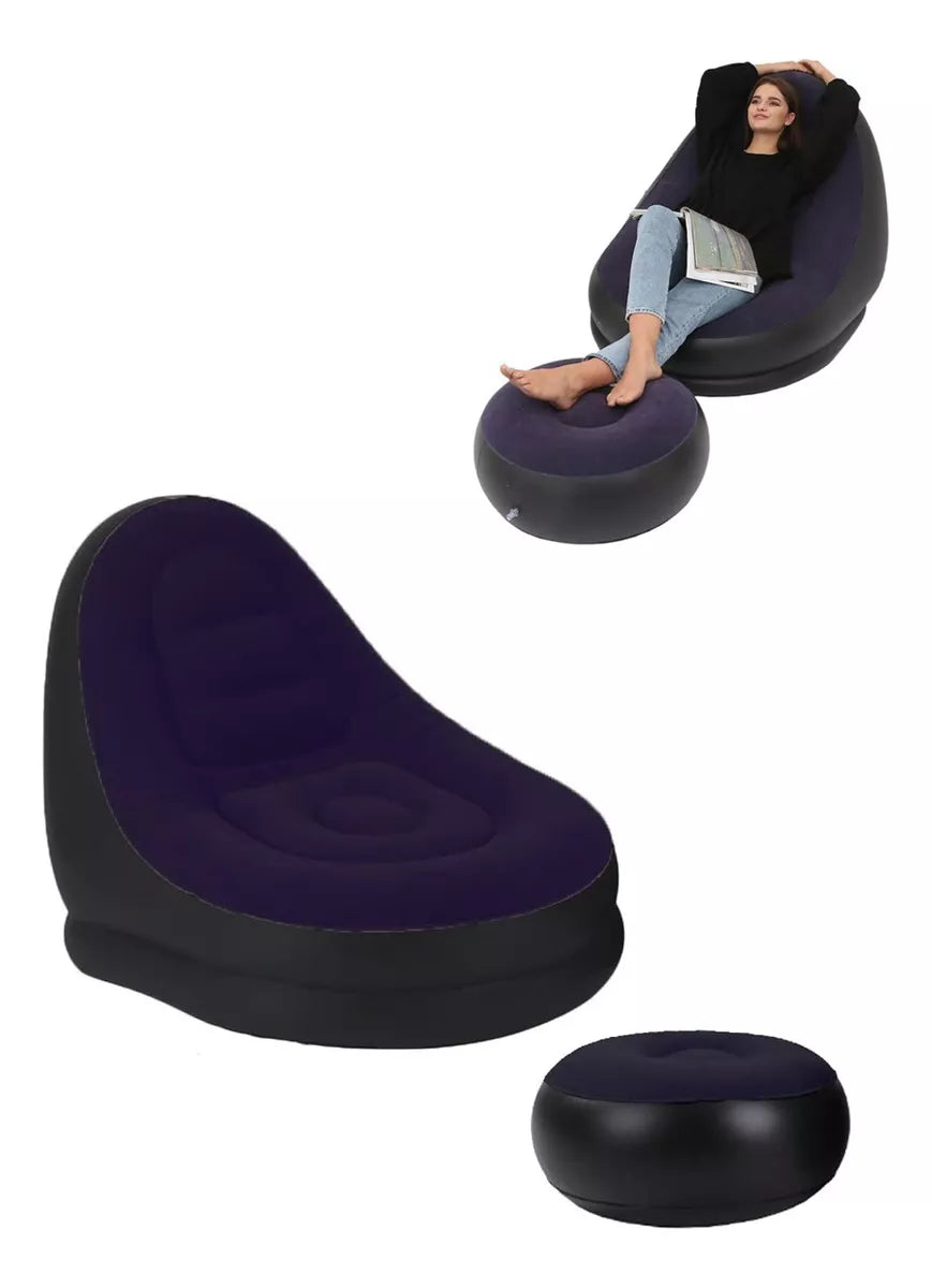 Sofa Tumbona Inflable + Puff Reposa Pies Inflable Portatil