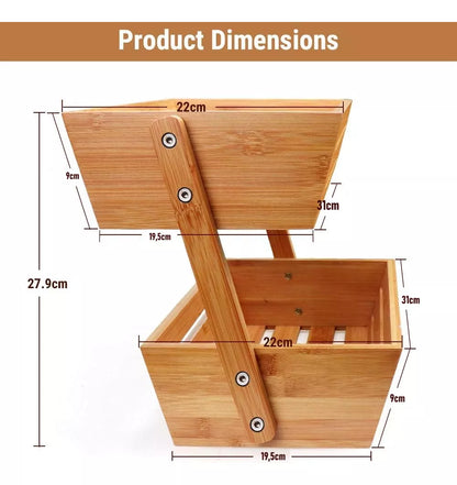 Frutero De Mesa Cesta 2 Niveles Organizador Madera Bambu