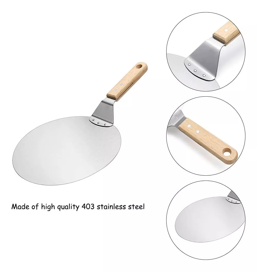 Pala De Pizza Redonda 25.5cm Acero Inox Con Mango De Madera