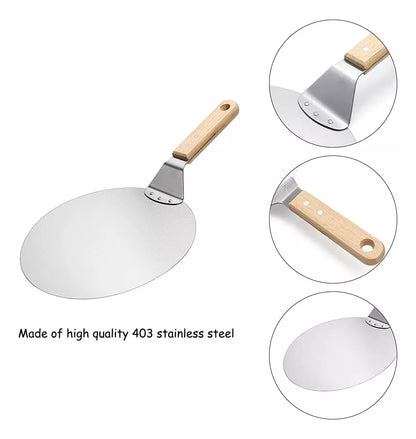 Pala De Pizza Redonda 25.5cm Acero Inox Con Mango De Madera