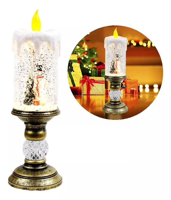 Vela De Navidad Led Con Nieve Artificial Decorativa 26cm