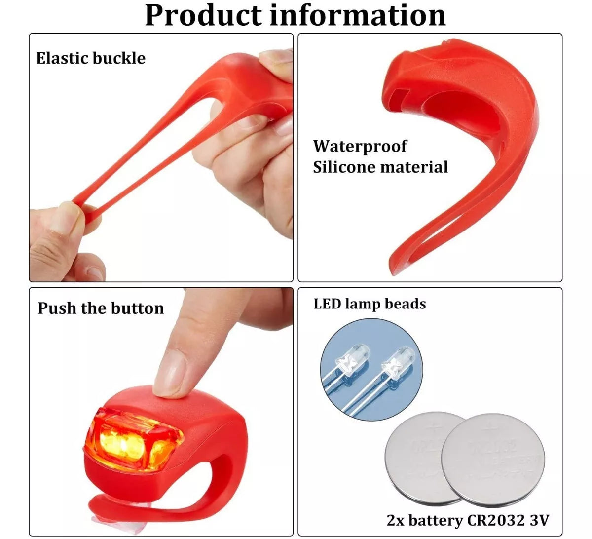 Pack 2 Luces Led Bicicleta Silicona Impermeable Rojo/blanco