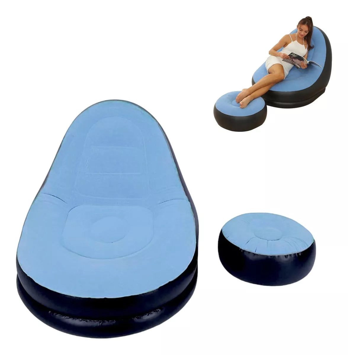 Sofa Tumbona Inflable + Puff Reposa Pies Inflable Portatil