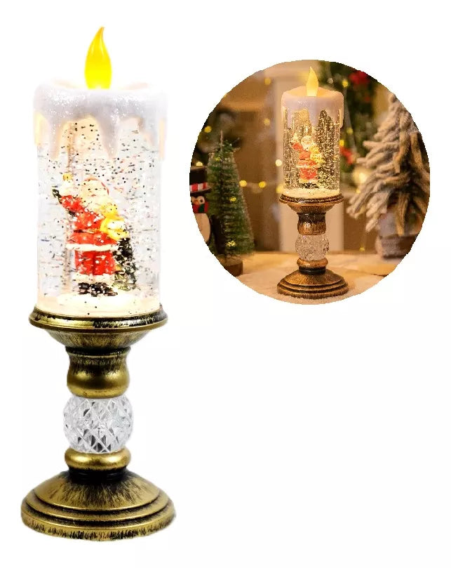 Vela De Navidad Led Con Nieve Artificial Decorativa 26cm