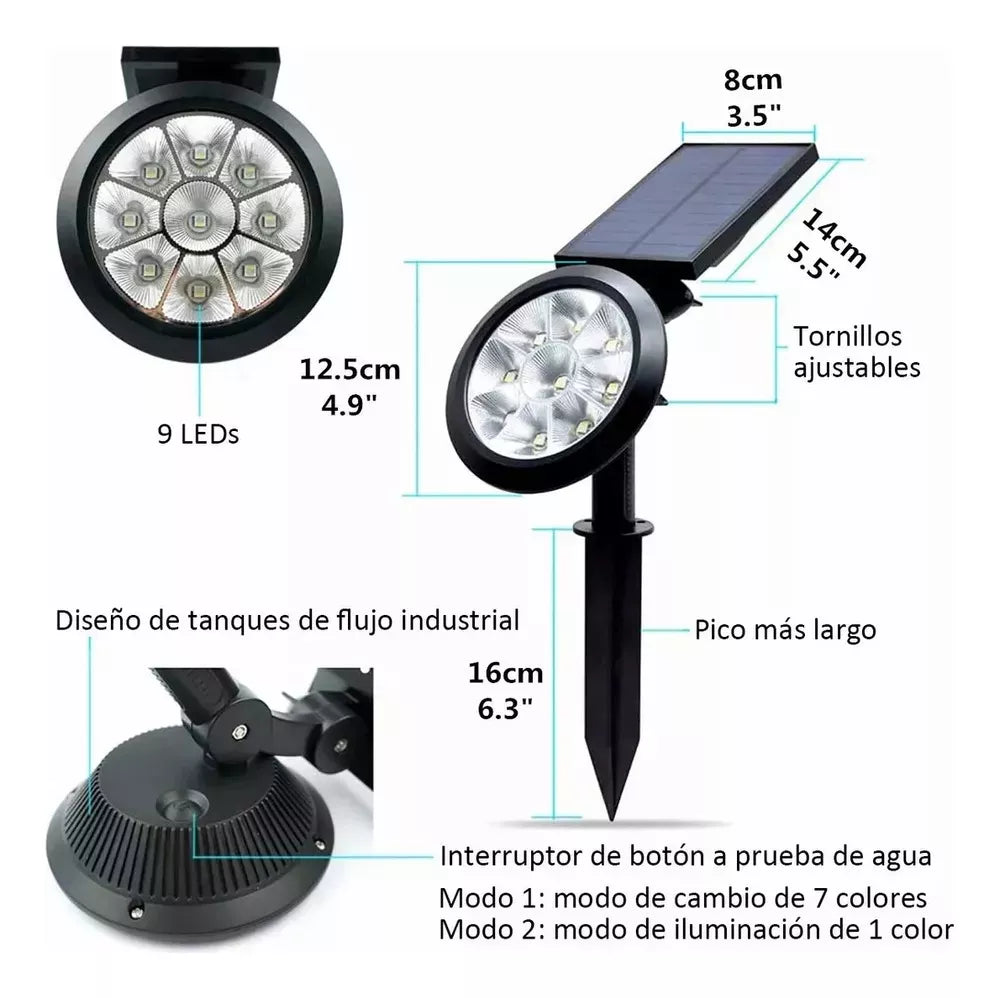 Lampara De Jardin Foco 9 Led Solar Césped Aire Libre Rgb