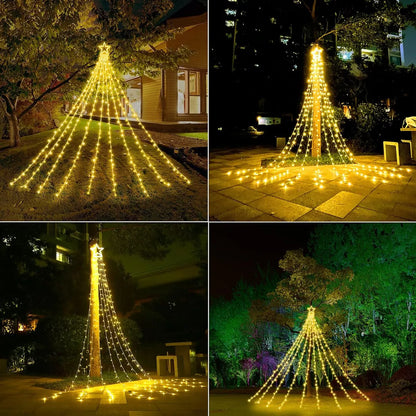 Luces Cascada Arbol De Navidad Estrella Guirnalda Luces 3mts