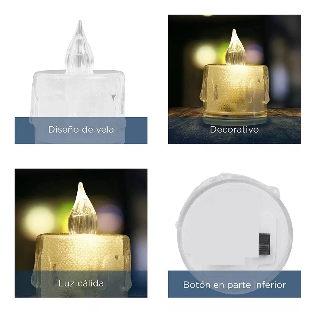 Pack 24 Velas Led Efecto Llama Decorativas Velas Led A Pila 4,6cm