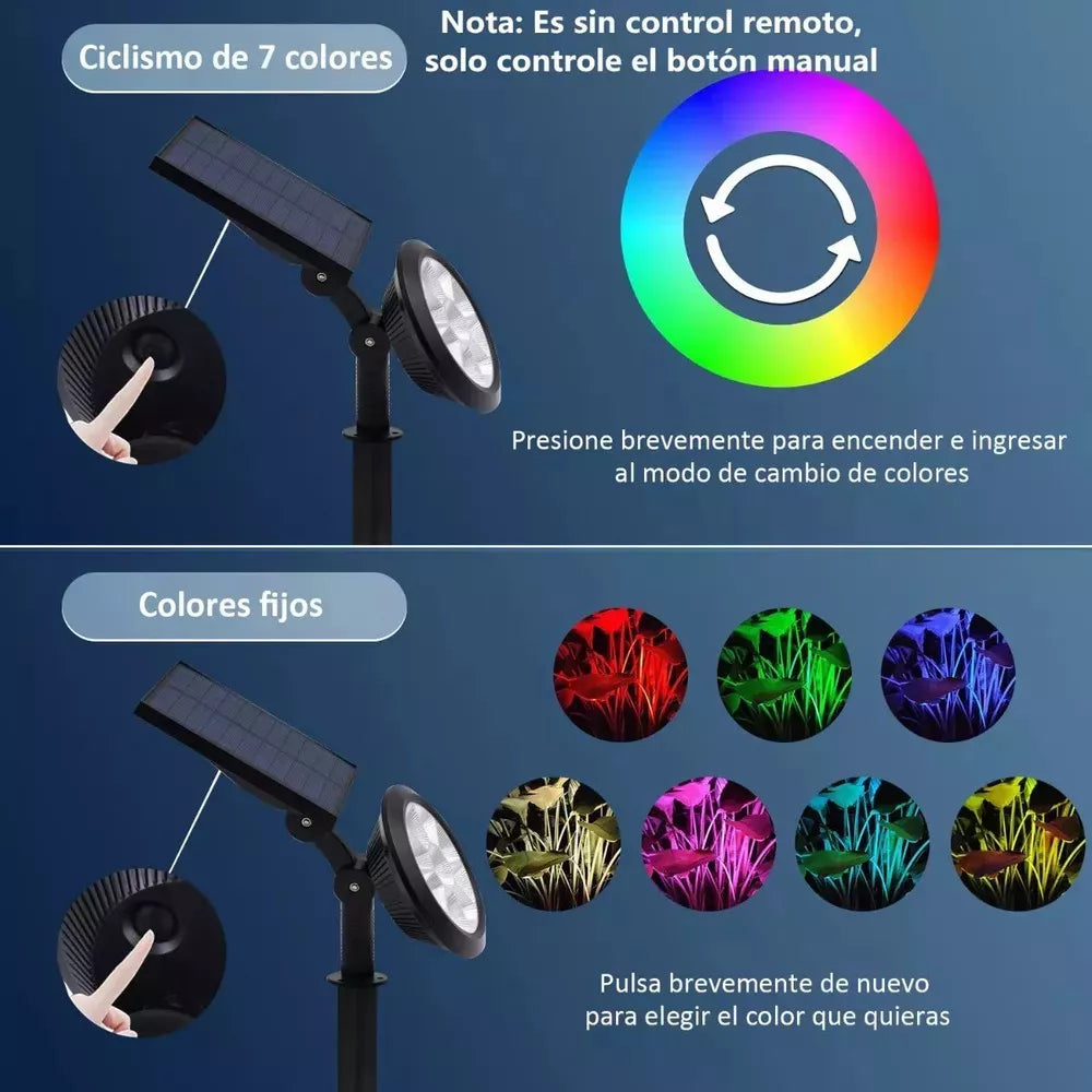 Lampara De Jardin Foco 9 Led Solar Césped Aire Libre Rgb