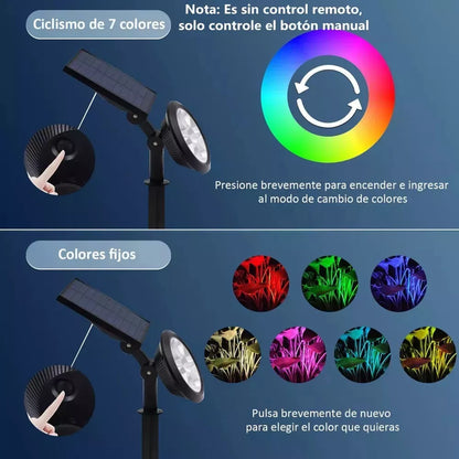 Lampara De Jardin Foco 9 Led Solar Césped Aire Libre Rgb