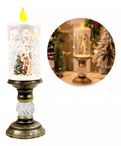 Vela De Navidad Led Con Nieve Artificial Decorativa 26cm