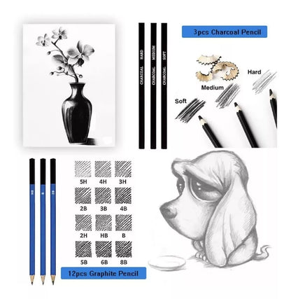 Set De Lápices Kit Dibujo 95 Piezas Profesional Estuche Colores