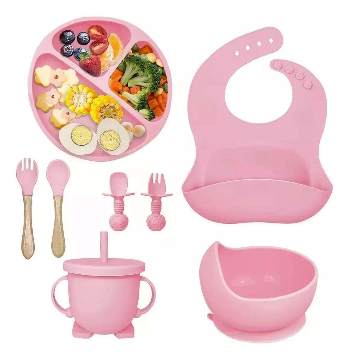 Set Platos Bebe Juego De Cubiertos De Silicona Bebe 8pcs