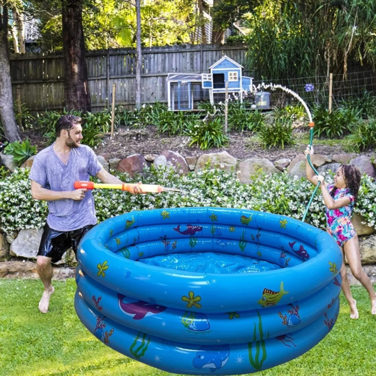 Piscina Inflable Plástico 3 Anillos Piscina Redonda 100x35cm