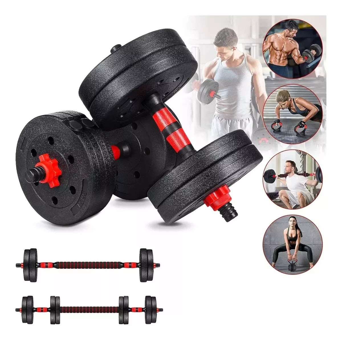 Set Mancuernas Barra Unibles 10kg Fitness Pesas Ajustables