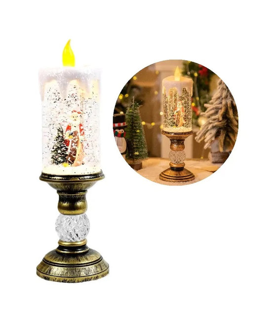 Vela De Navidad Led Con Nieve Artificial Decorativa 26cm